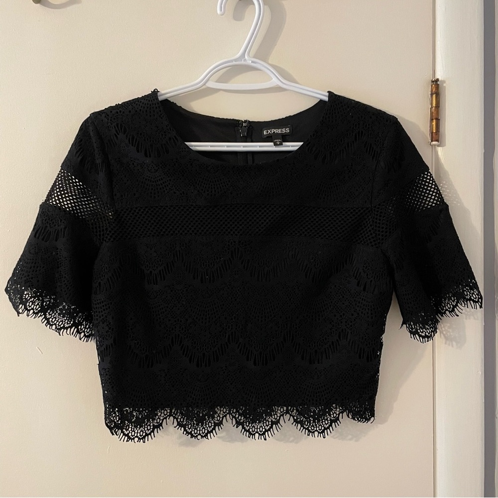 Express Black Lace Crop Top (MATCHING SKIRT AVAILABLE)